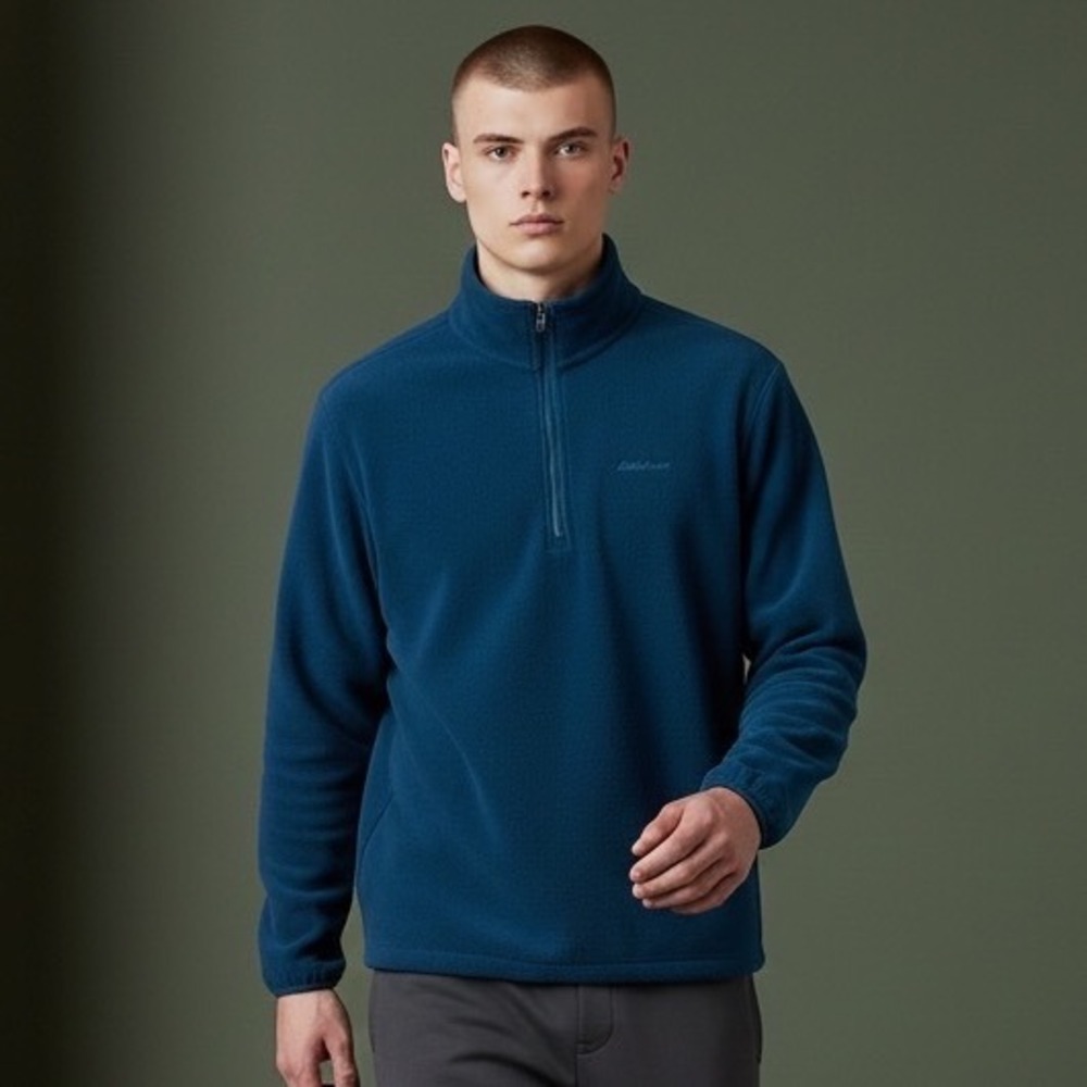 Eddie Bauer Mens XL Teal Polartec Fleece Quarter Zip Pullover Sweatshirt